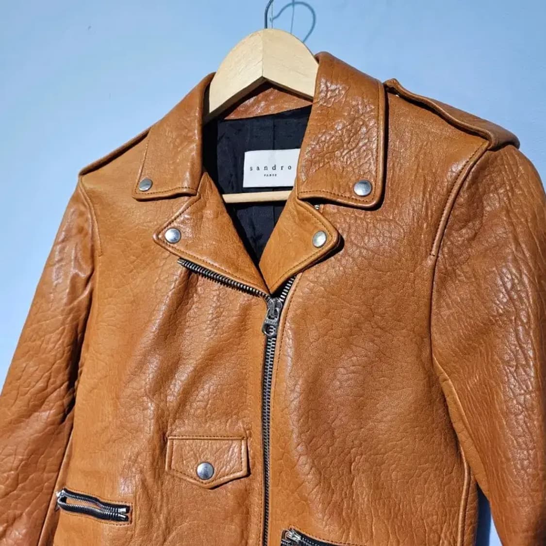 산드로 가죽 라이더 자켓 브라운~55 상품이미지1