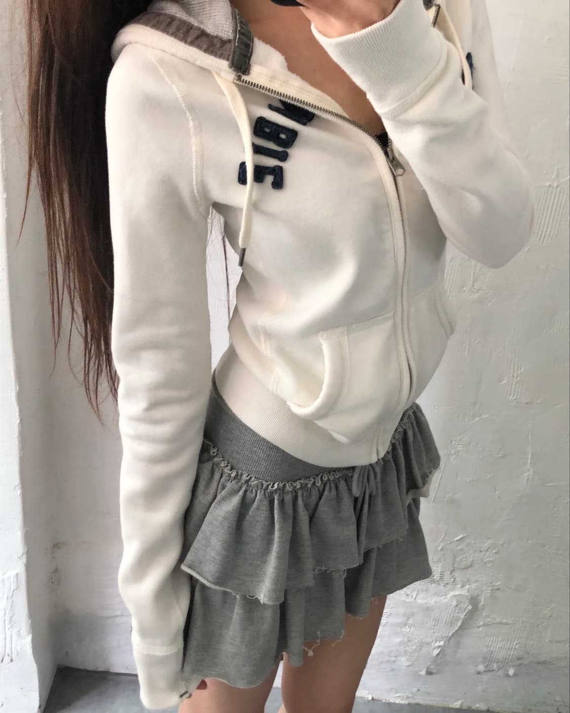 Abercrombie & Fitch 아베크롬비 아이보리 와펜 레터링 후드 상품이미지5