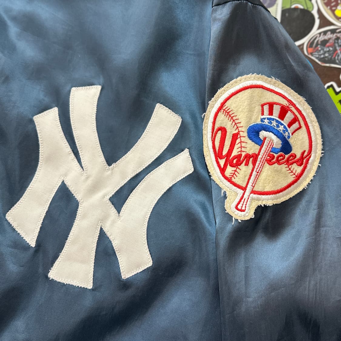 70s USA 펠코 양키즈 사틴 베이스볼 자켓 L 상품이미지4