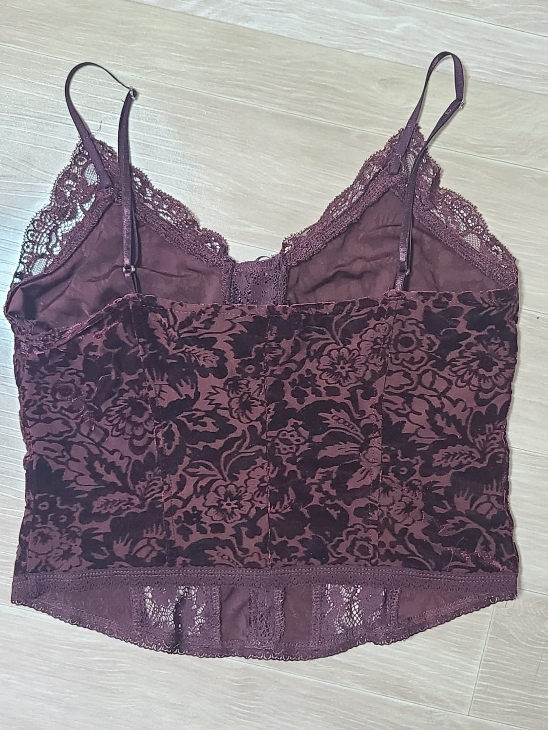 익스프레스 벨벳 레이스 버건디 코르셋 탑 뷔스티에 상품이미지2