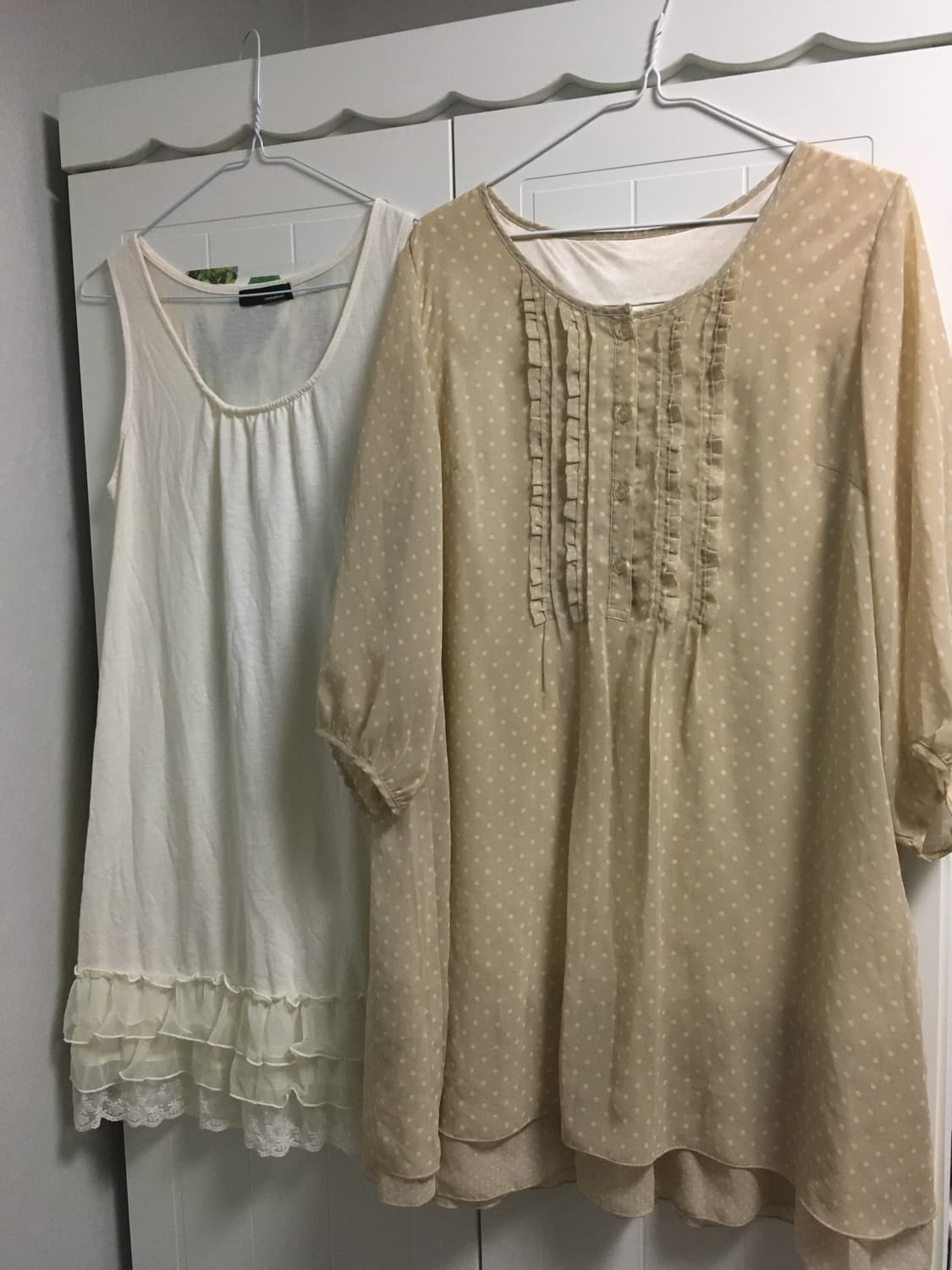 일본빈티지 도트 레이어드 원피스 연베이지 상품이미지1