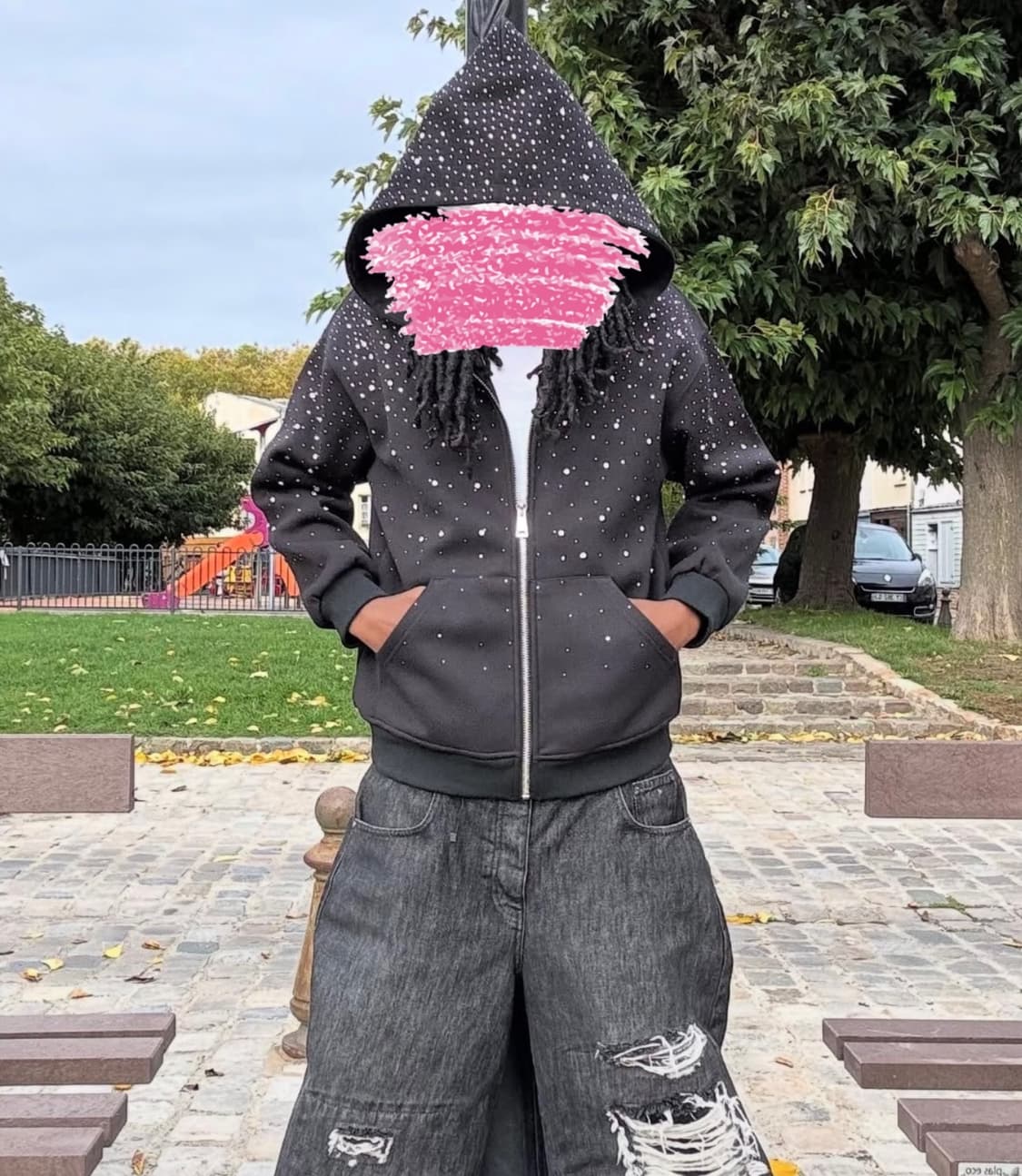 VYBES 라인스톤 갤럭시 후드집업 L 상품이미지4