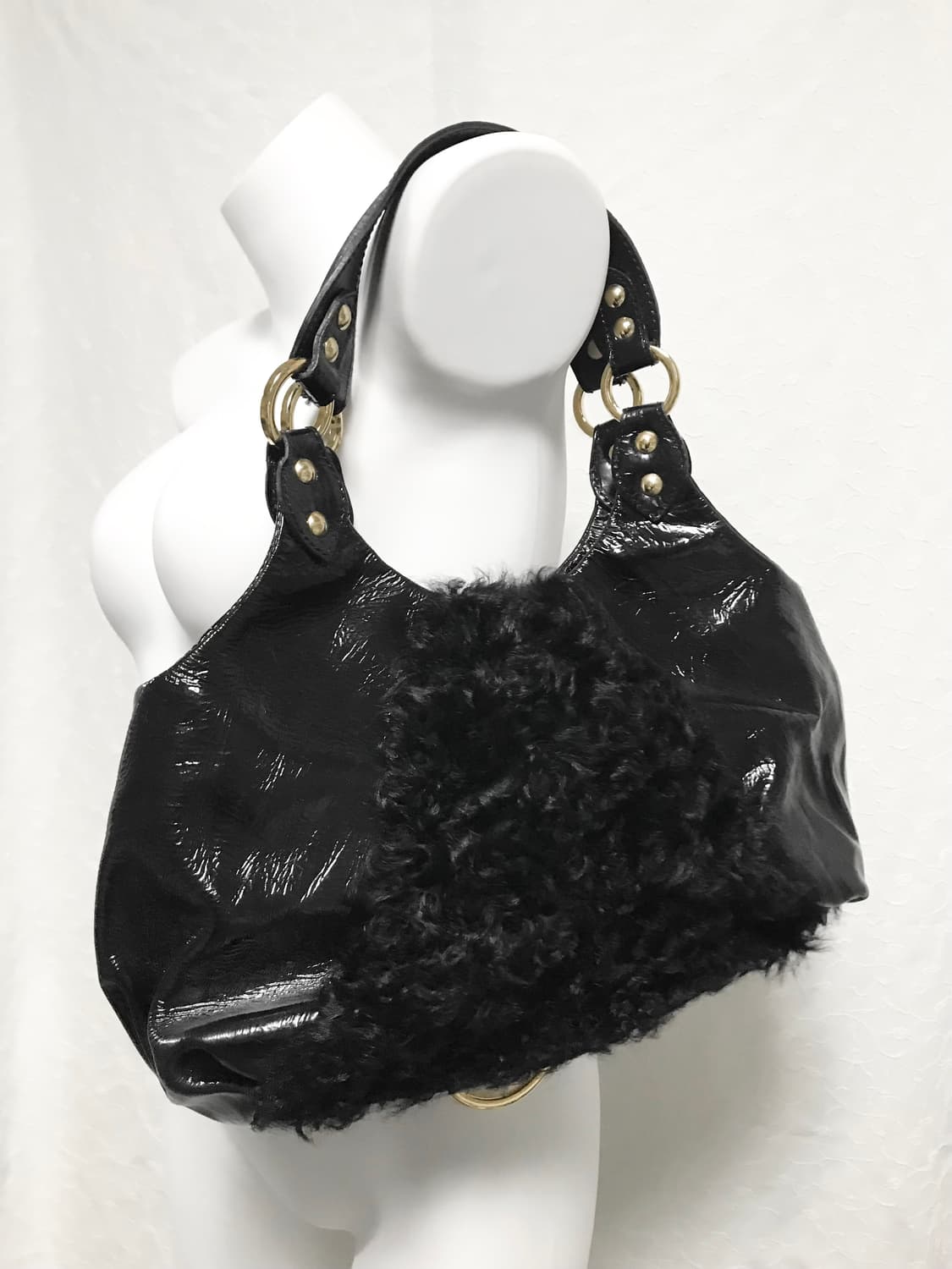 빈티지 갸루 펑크 금장 퍼 유광 레더 숄더백 가방 상품이미지2