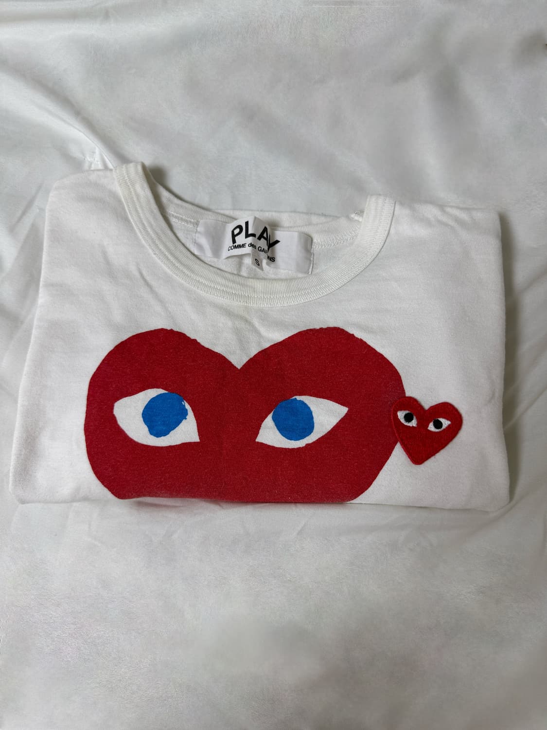 플레이 꼼데가르송 레드 더블 하트 티셔츠 화이트 상품이미지2