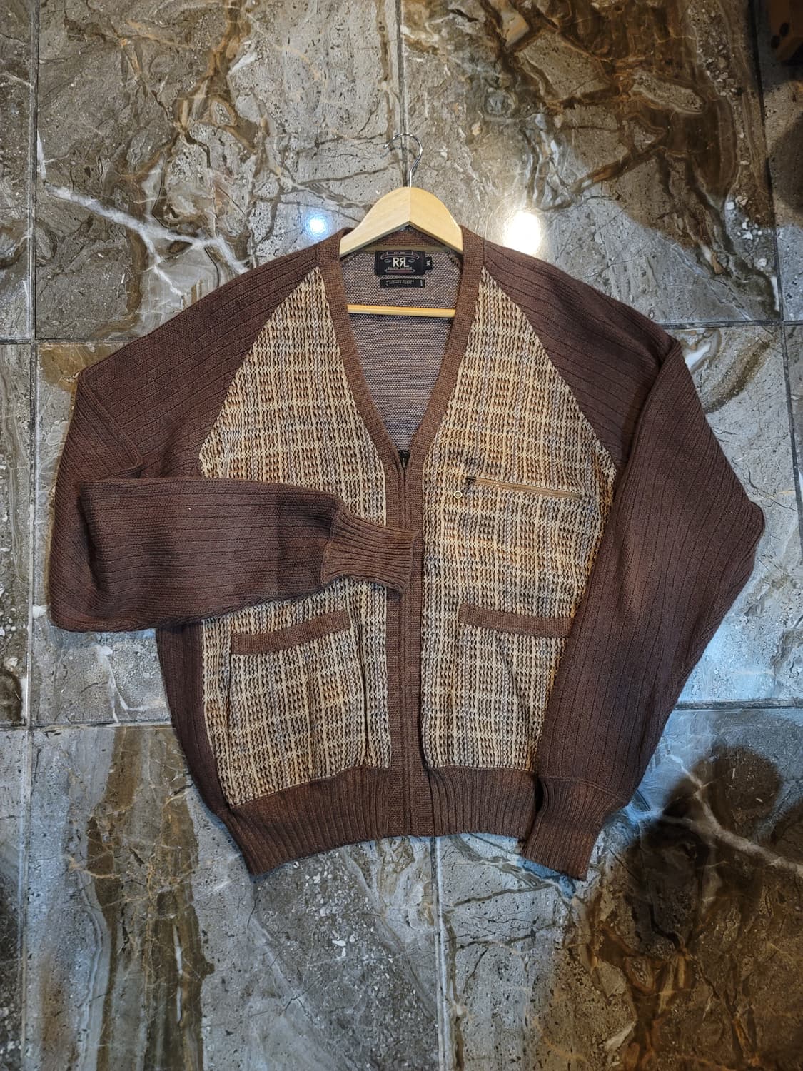 더블알엘 브라운 체크 니트집업 가디건 상품이미지1