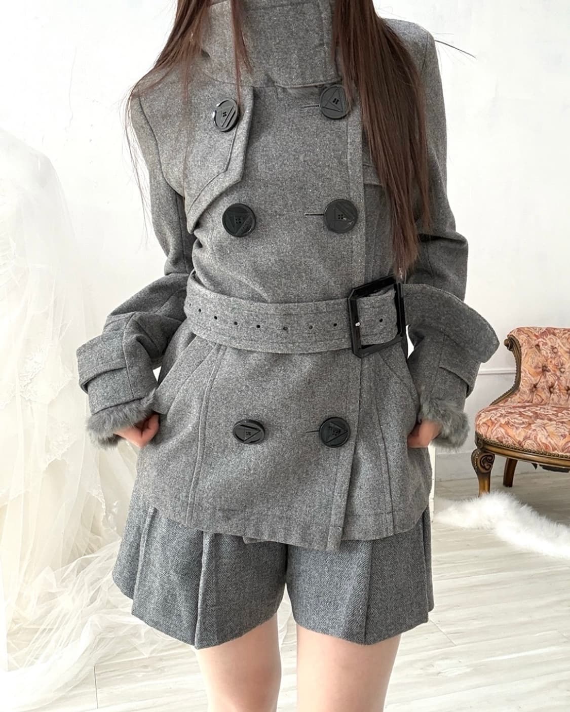 charcoal gray mini skirt-pants  상품이미지7