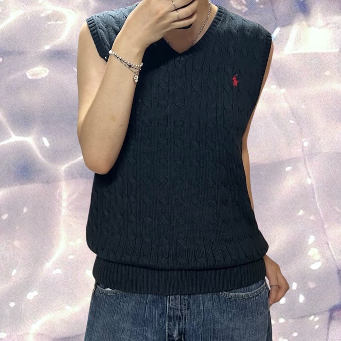 (새상품) 폴로 랄프로렌 신형 케이블 꽈배기 니트 조끼 베스트 블랙  상품이미지2