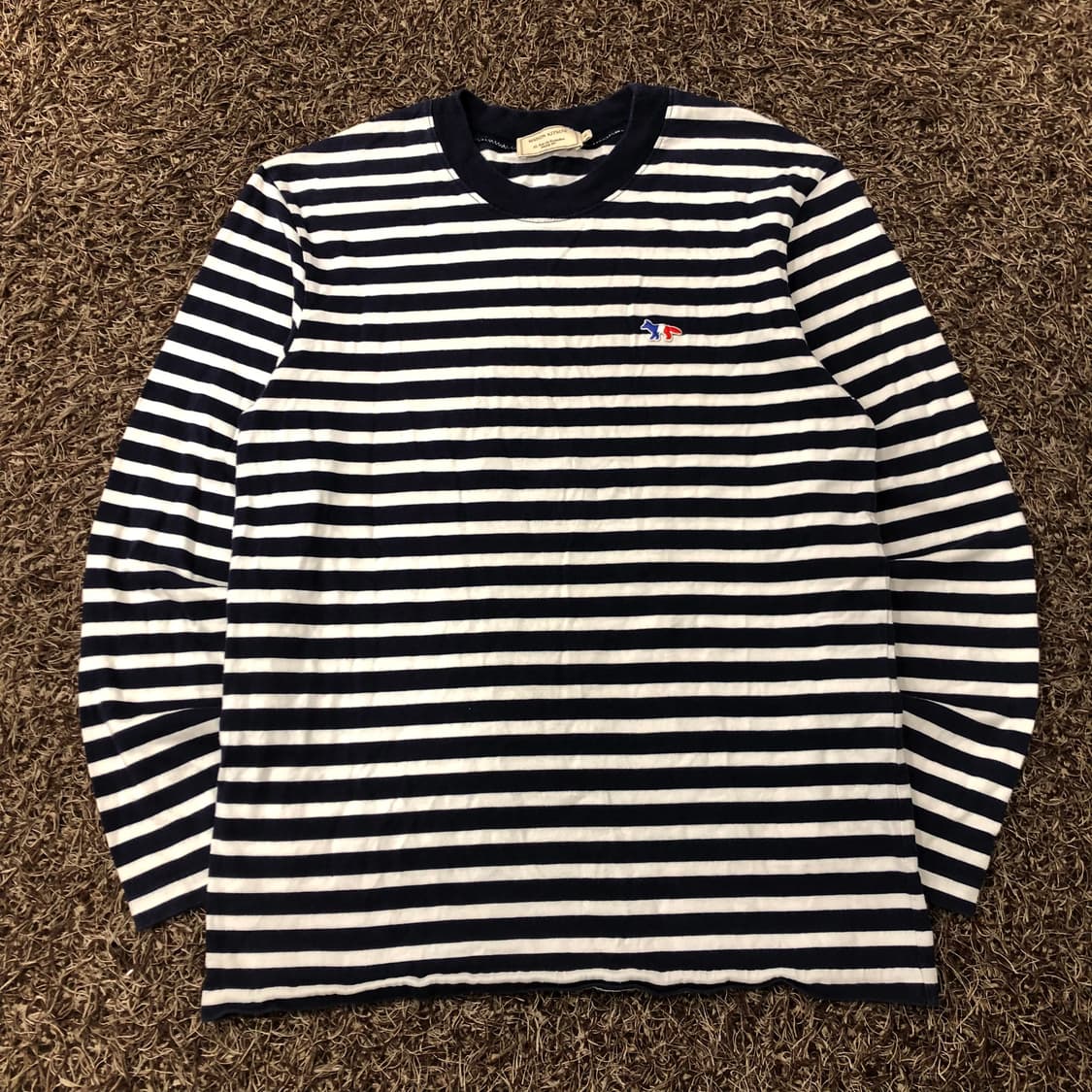 메종키츠네 네이비 스트라이프 롱슬리브 긴팔 티셔츠 상품이미지1