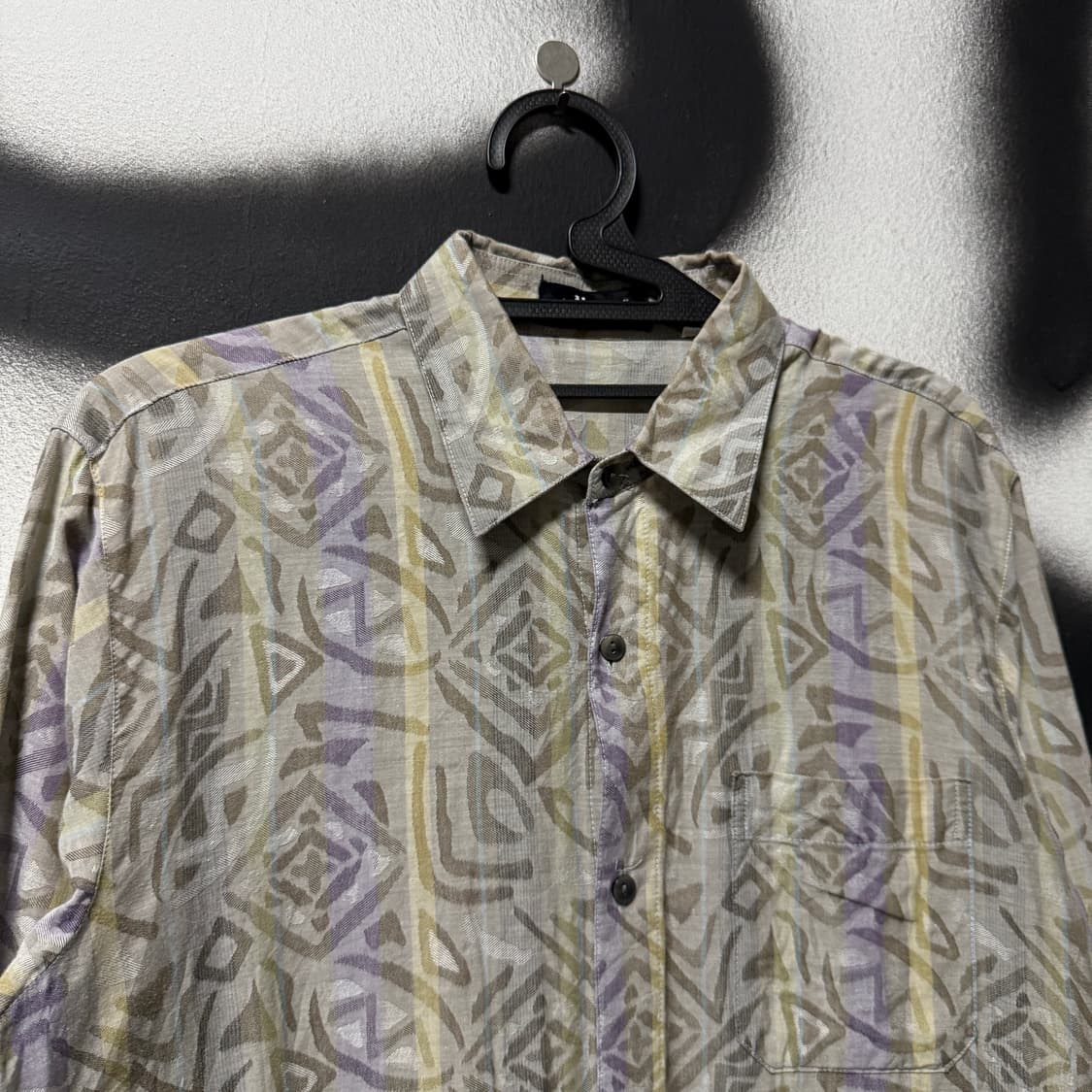 VTG 빈티지 마오리 트라이벌 풀 패턴 원포켓 코튼 긴팔 셔츠 상품이미지3