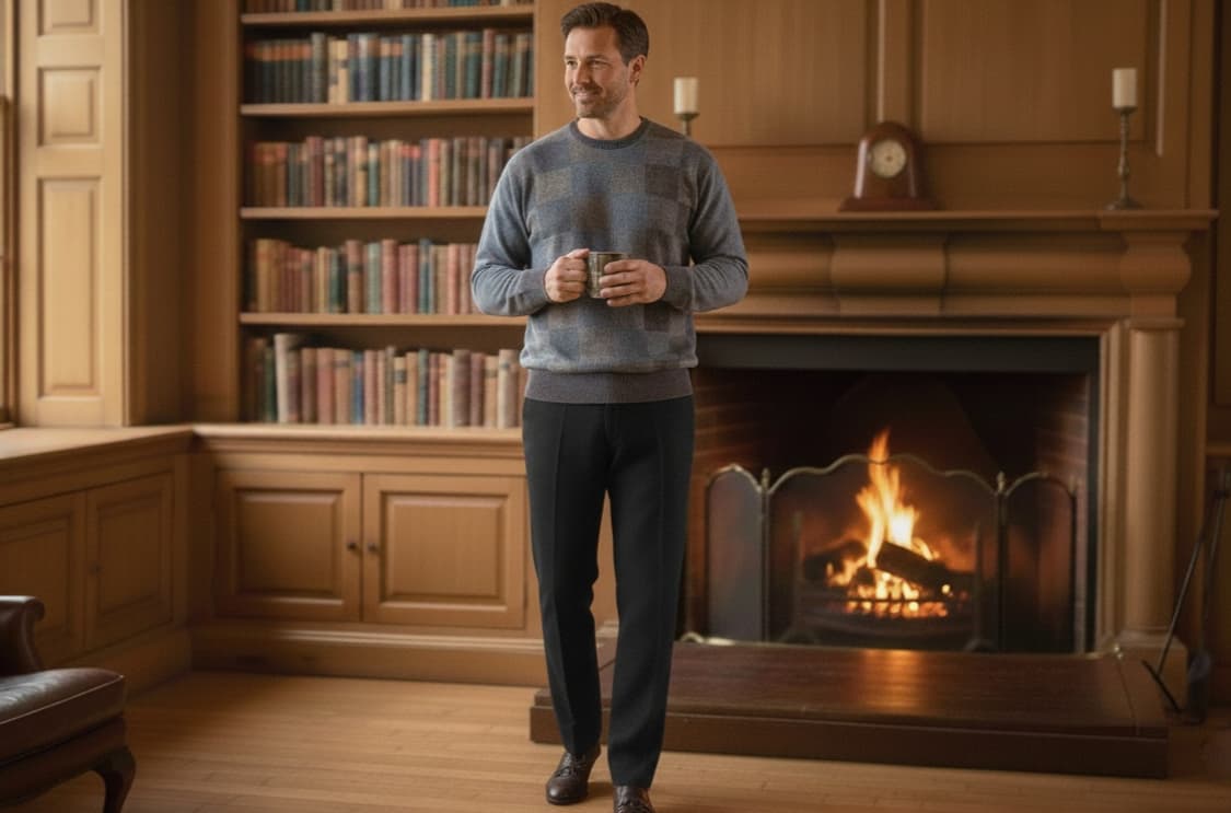 Clan Douglas 스코틀랜드산 캐시미어 95% 블록체크 니트 상품이미지1