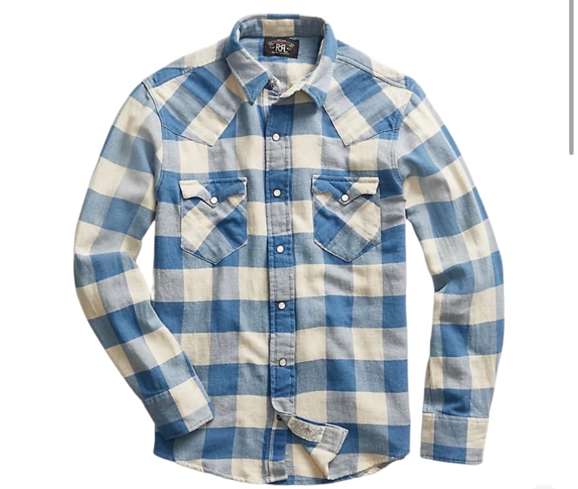 RRL 더블알엘 슬림핏 플래드 트윌 웨스턴 셔츠 인디고 크림 상품이미지3