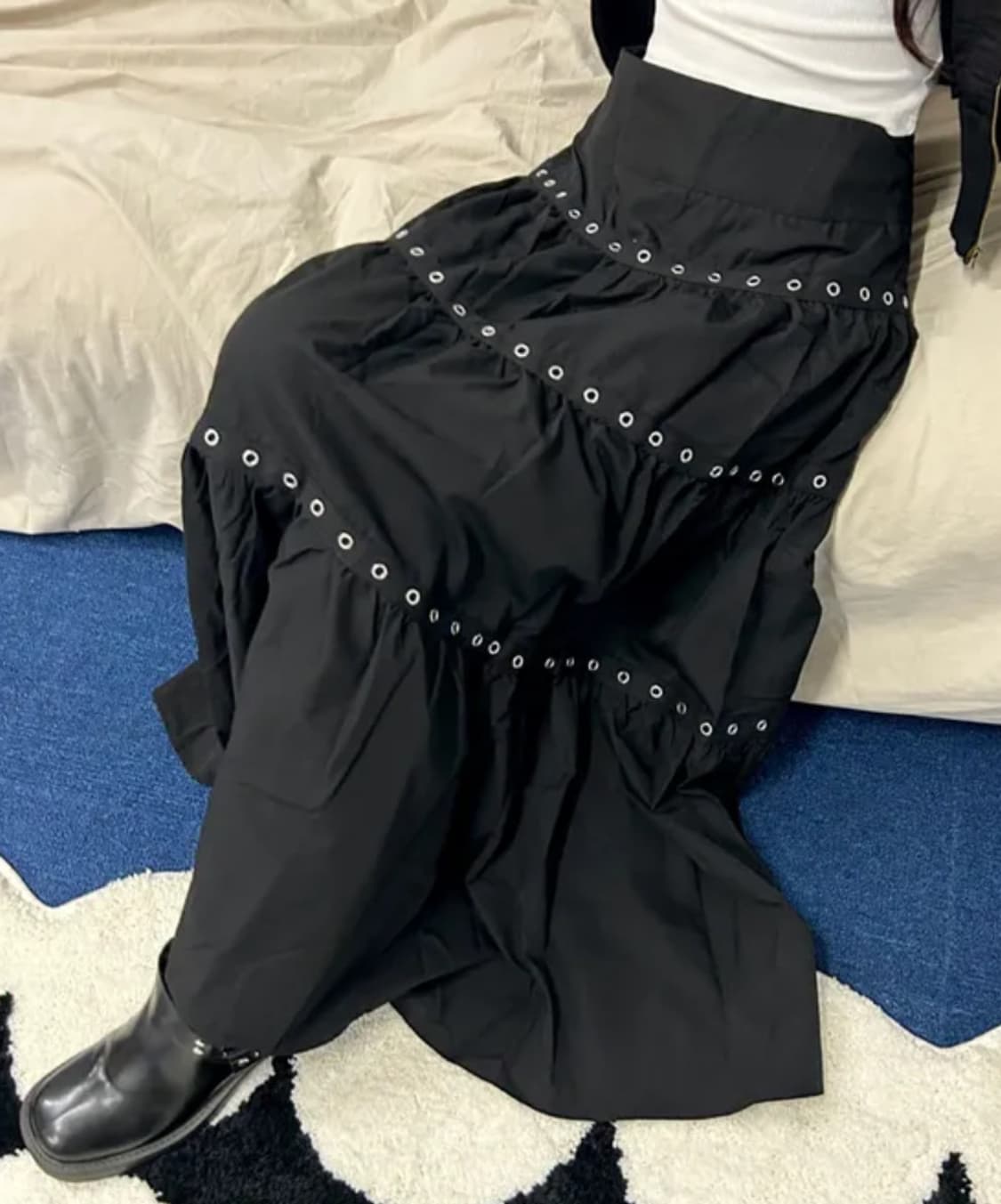 y2k 블랙 메탈 롱스커트 상품이미지2