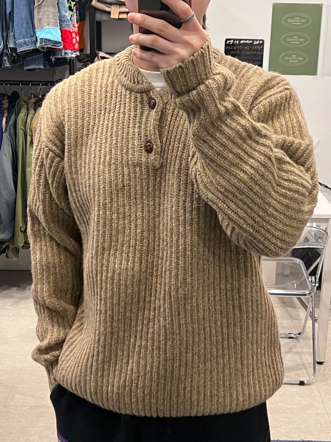 Colours 빈티지 헤비울 헨리넥 니트 상품이미지2