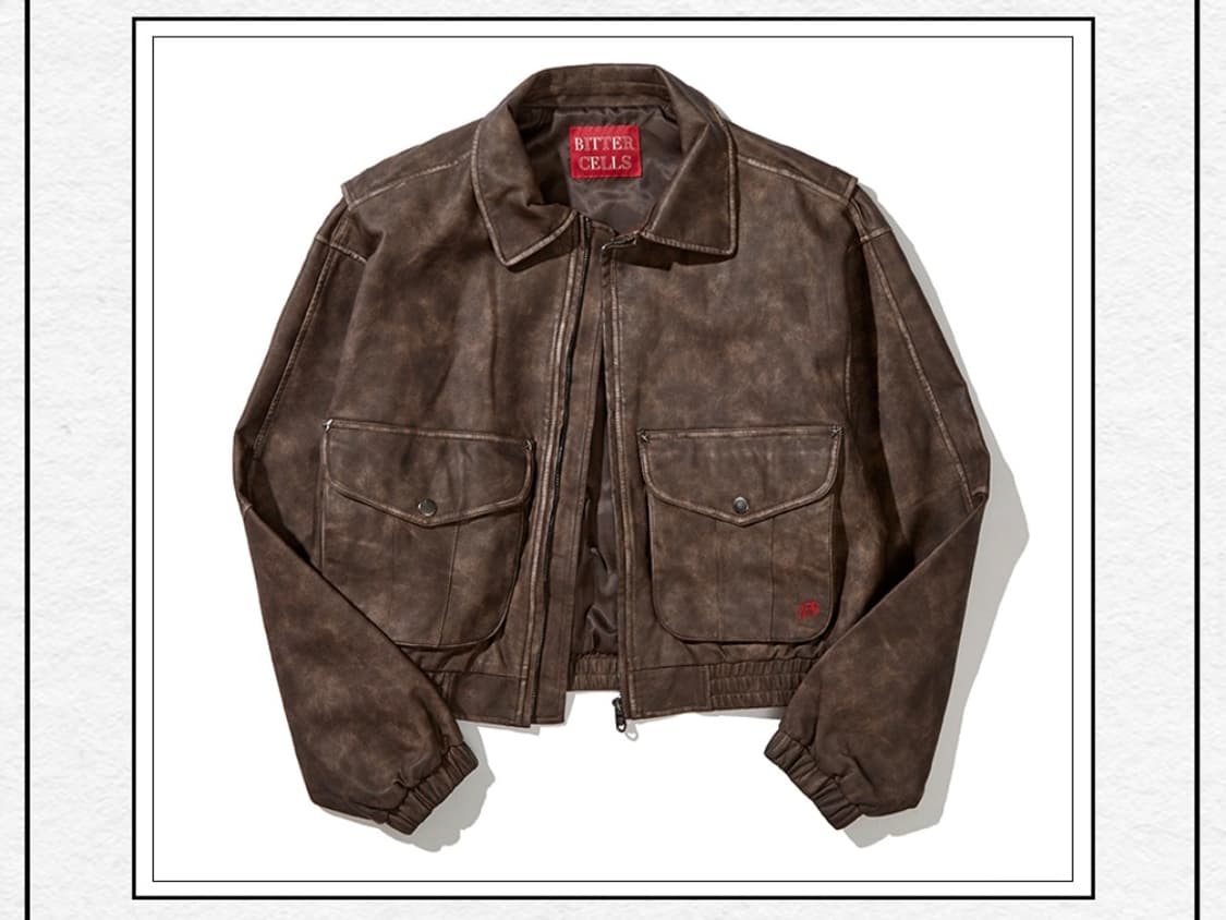 비터셀즈 스타 레더 자켓(워시드)(크롭핏)-브라운 상품이미지1
