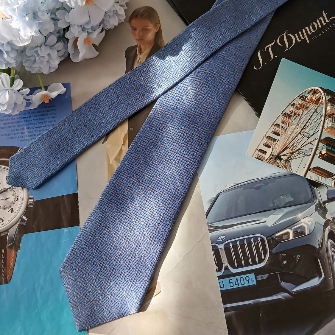 듀퐁 실크 블루 지오메트릭 넥타이 7.9cm A+등급 A19530
 상품이미지3