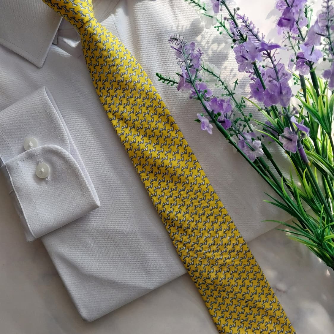 에르메스 실크 옐로 H 헬리패드 패턴 넥타이 7.4cm 새상품 K1372 상품이미지7