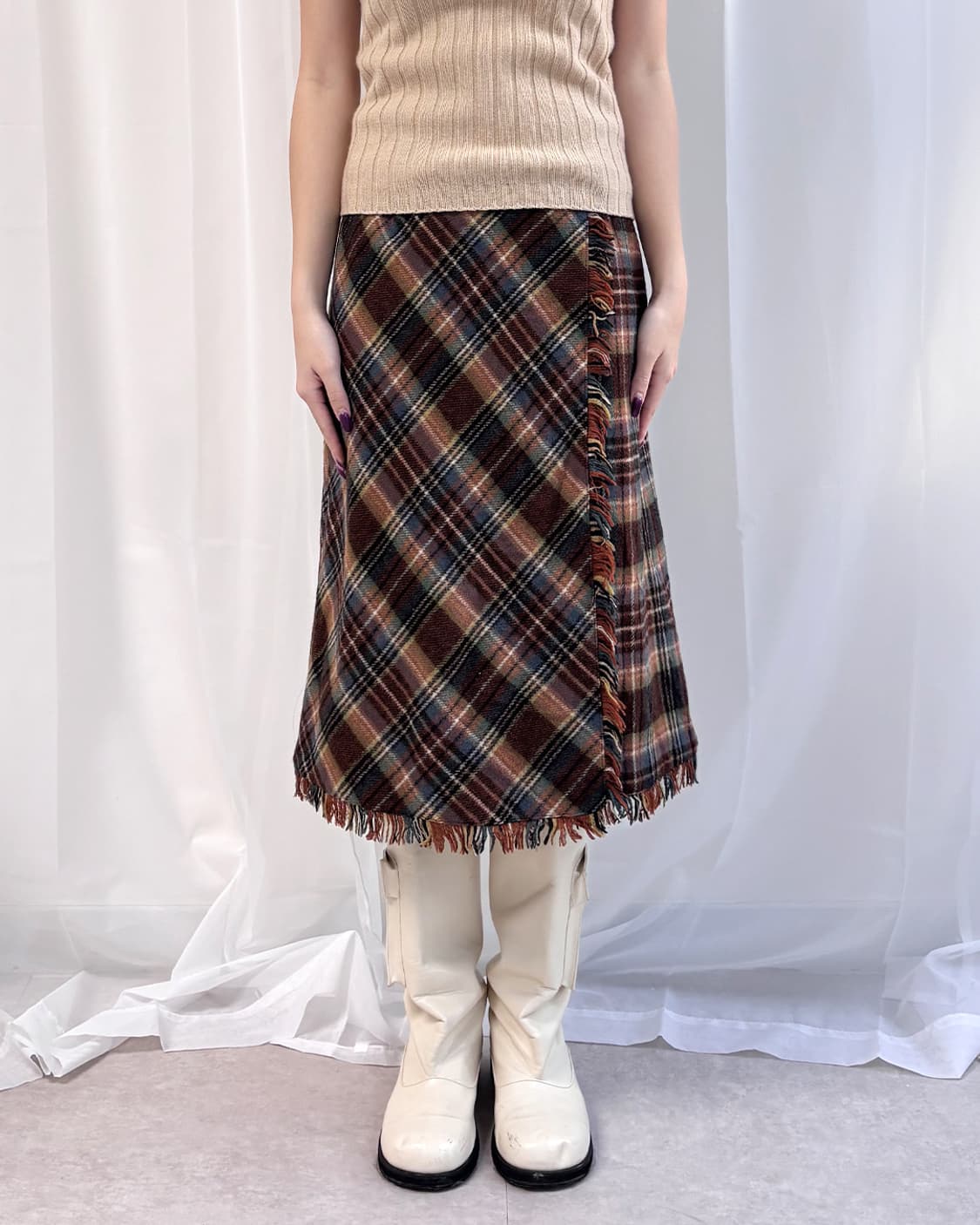 SCAPA autumn wool check midi wrap skirt 상품이미지7