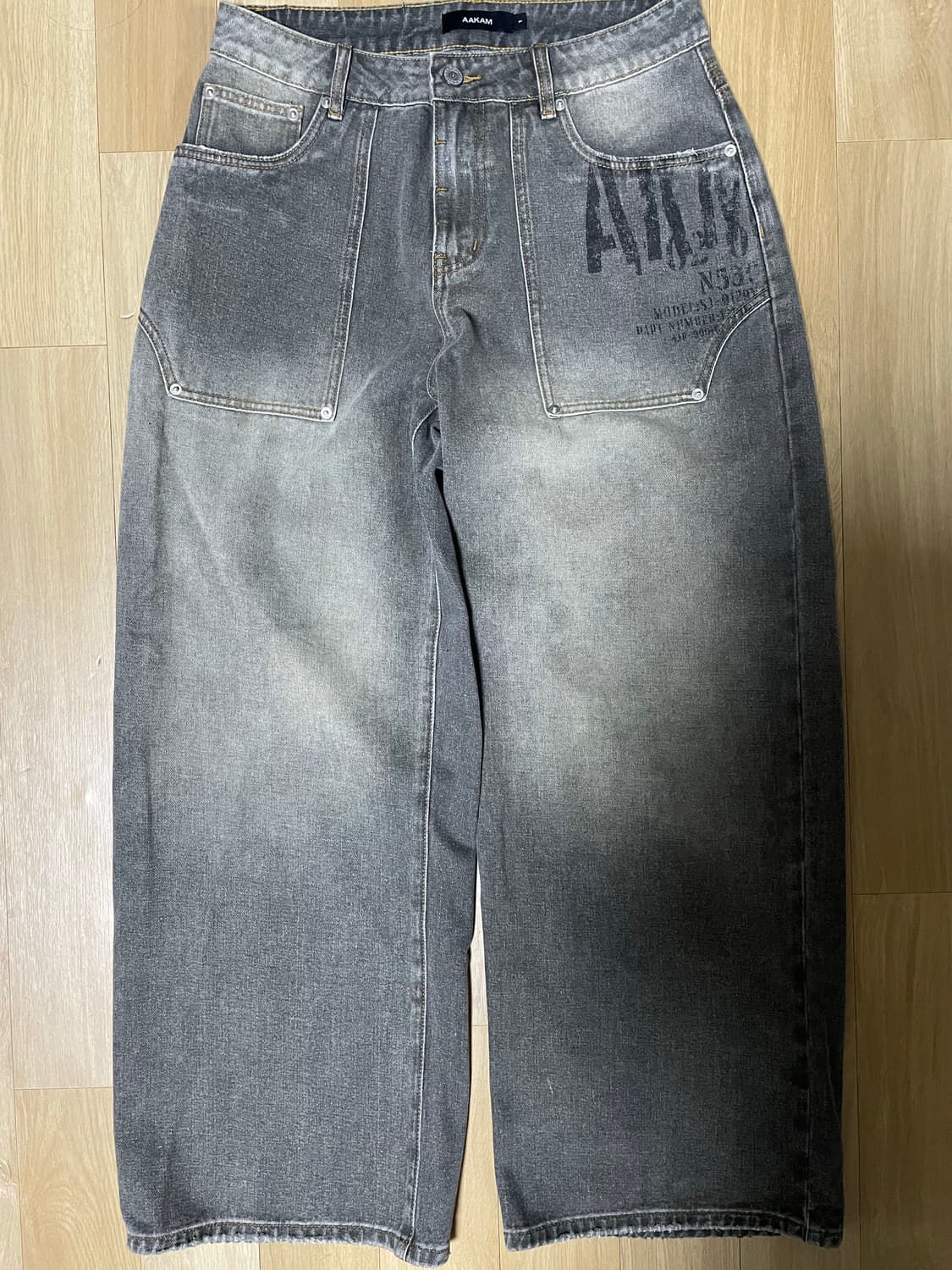 아캄 프린팅 데님 와이드 팬츠 그레이 1사이즈 상품이미지4
