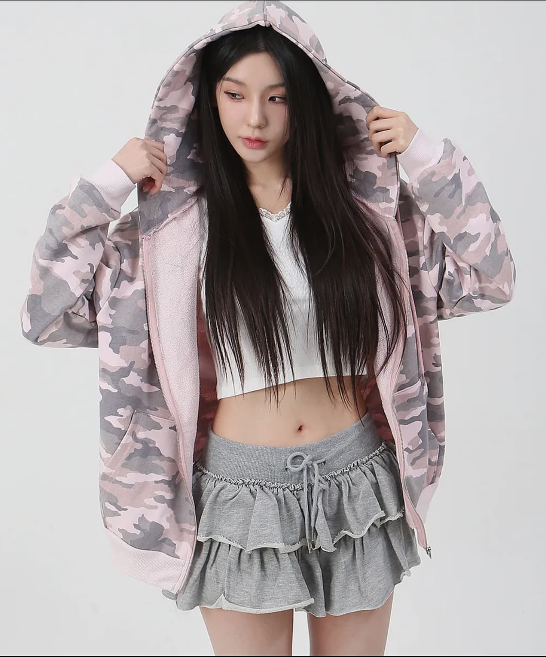 핑크 카모 까트린 후드 집업 상품이미지1