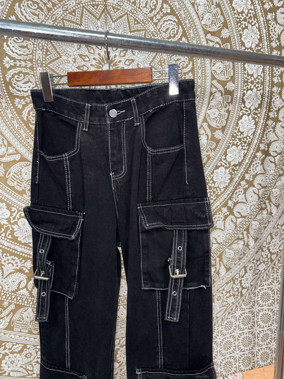 빈티지 여성 스티치 카고 흑청 데님팬츠  상품이미지4