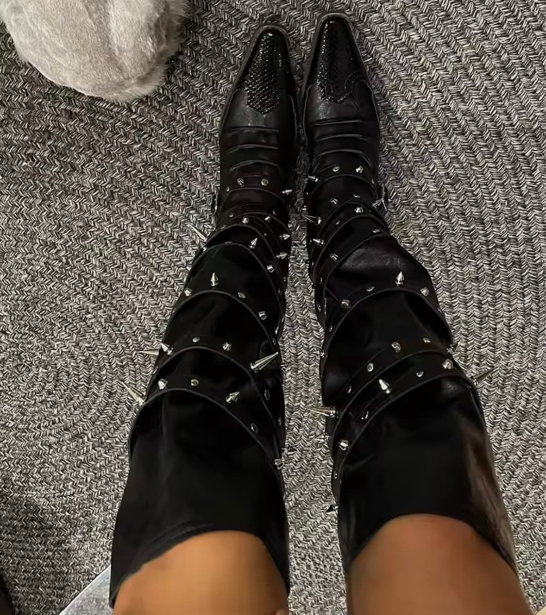 고딕 펑크 스터드 레더 롱부츠 상품이미지1