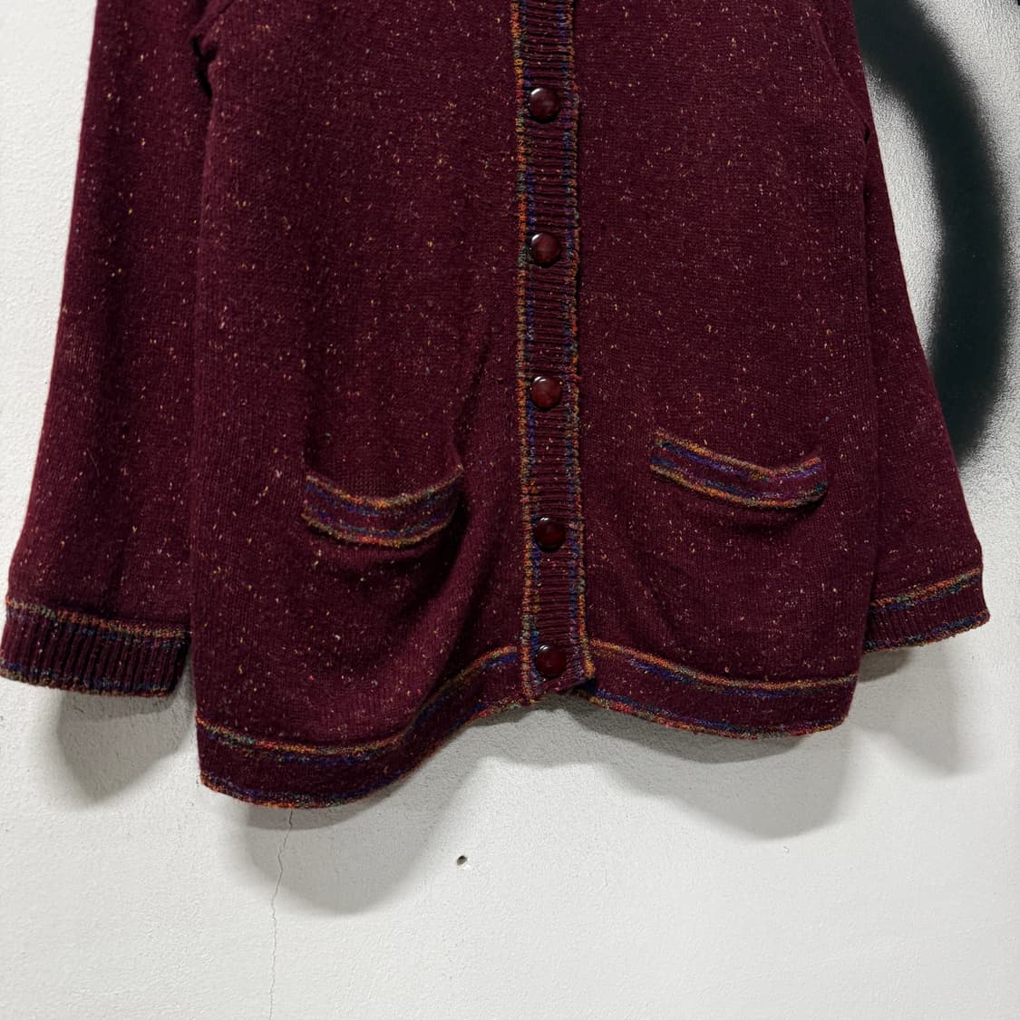 VTG 빈티지 모리 버건디 무지개 실 니트 가디건 상품이미지4