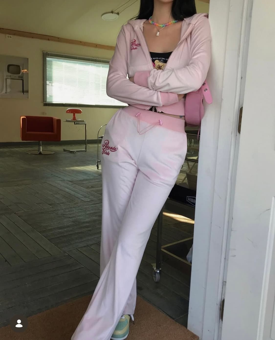 페일제이드 벨로아 y2k 벨벳 트레이닝 셋업 - 핑크 상품이미지3
