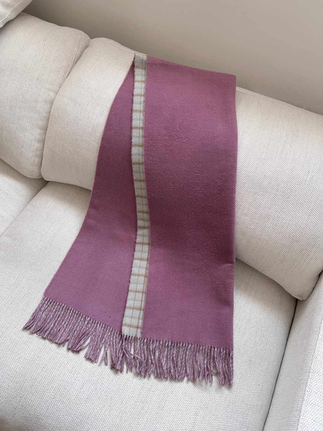 리버서블 캐시미어 머플러 (모브 핑크 & 민트 체크) 상품이미지7