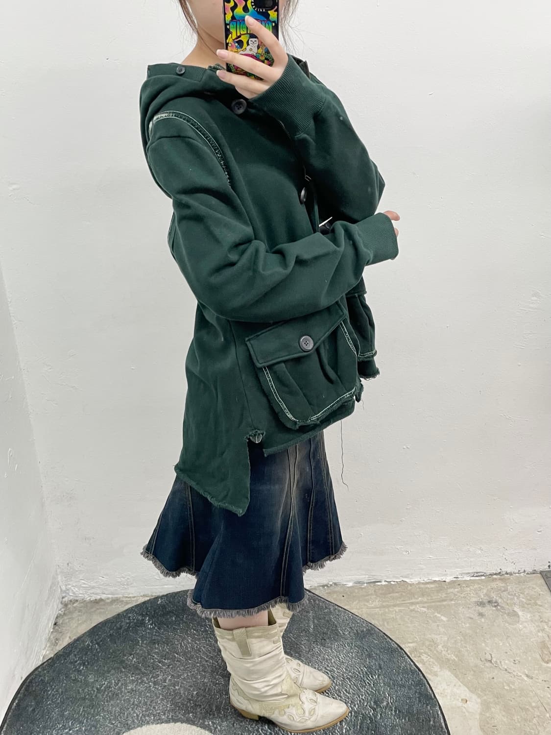 톰보이 딥그린 러프 디테일 후드집업  상품이미지2