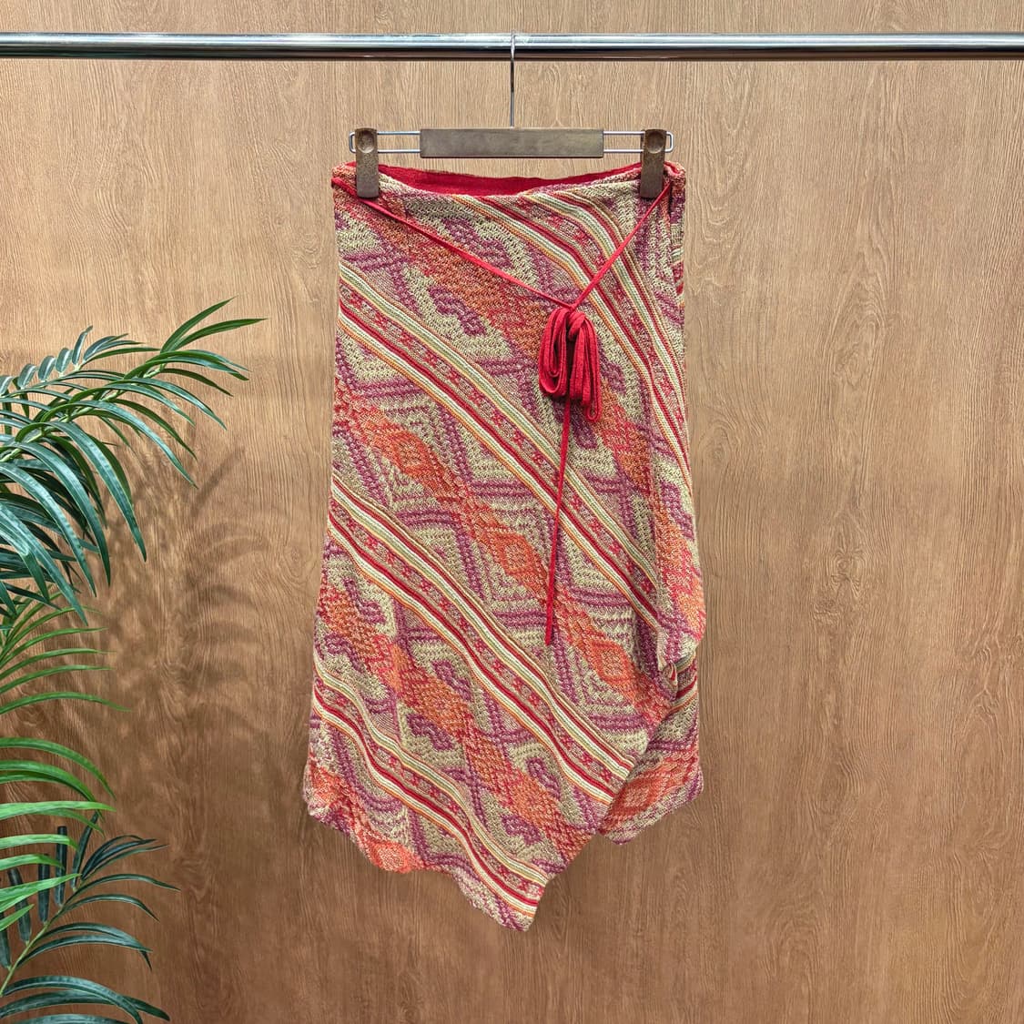 폴로 랄프 로렌 롱 스커트 멀티 스트라이프 패턴 랩 타이 디테일 레드 상품이미지1