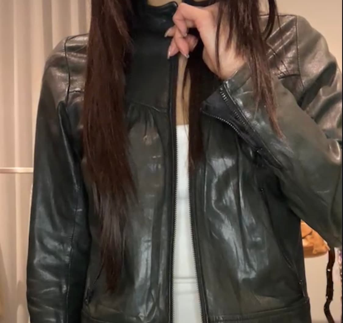 셔링 숏 레더 자켓 상품이미지1