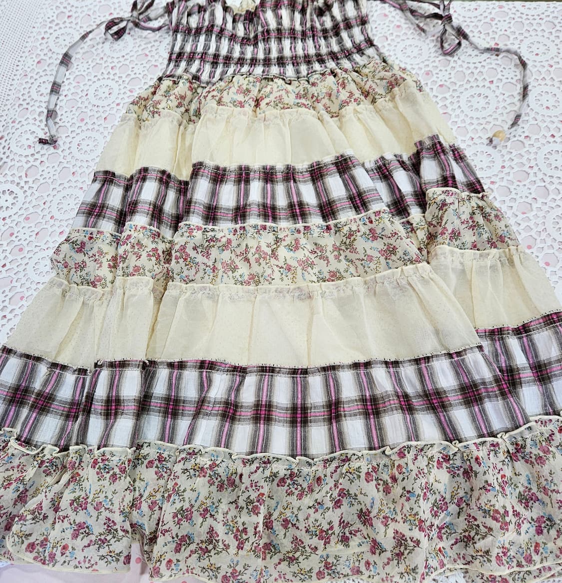 체크 플라워 패치워크 레이어드 원피스 상품이미지6