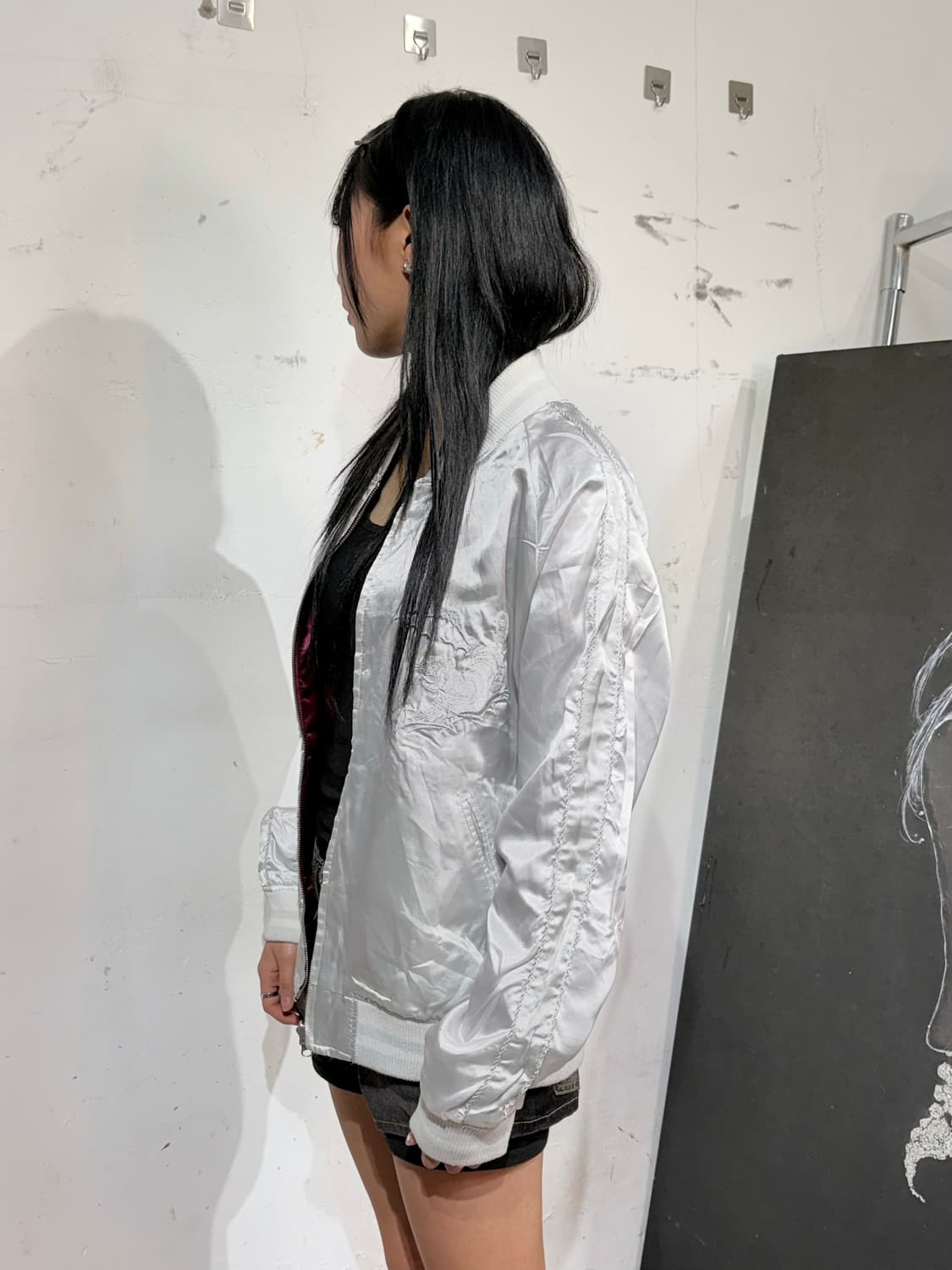 JPN 일본 빈티지 리버시블 양면 사틴 스카잔 용 자수 스카쟌 상품이미지4