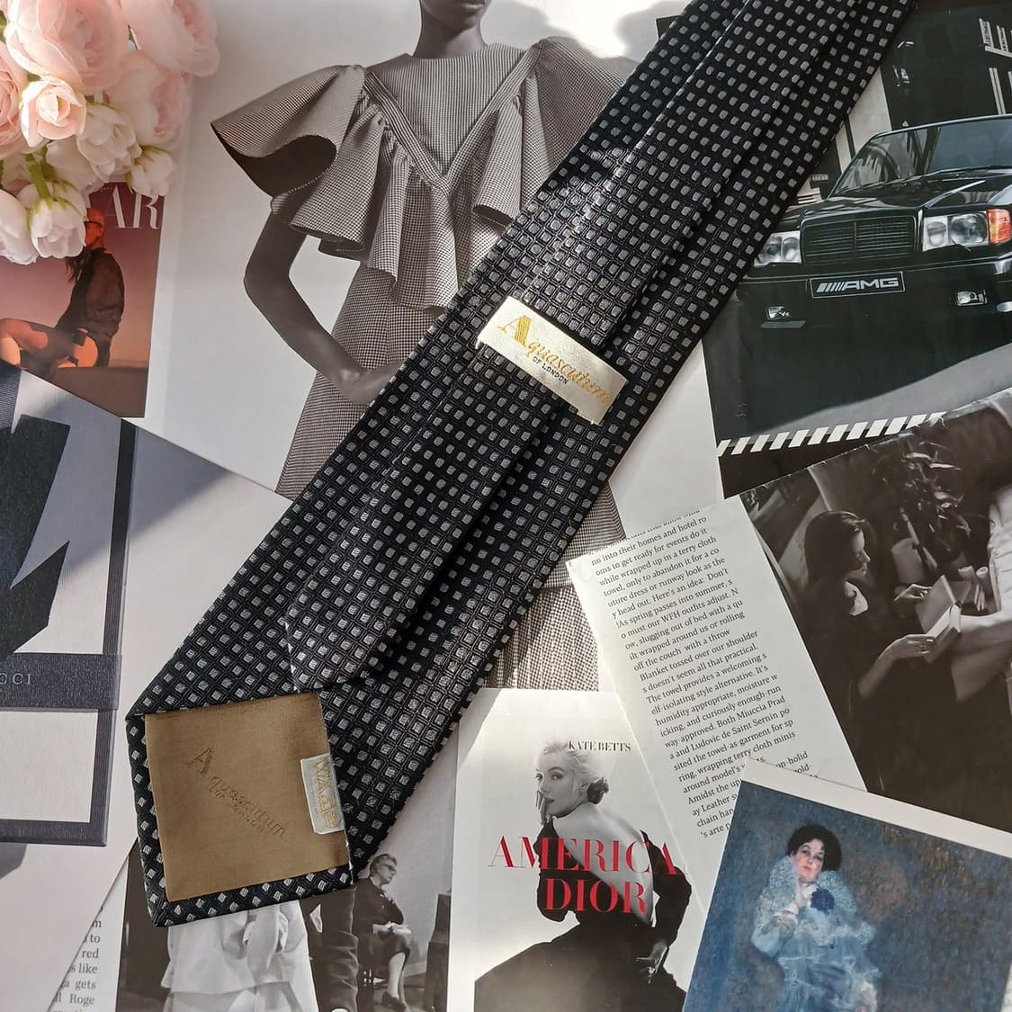 아쿠아스큐텀 실크 블랙 패턴 넥타이 9.7cm A등급 A19278
 상품이미지4