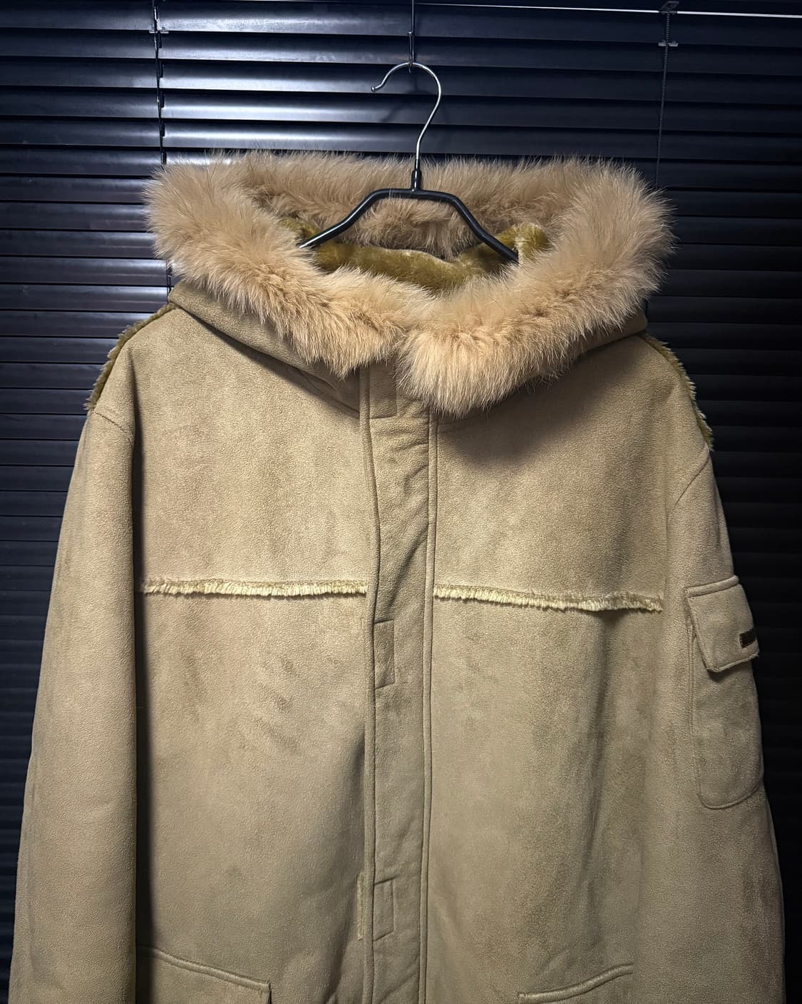 BASIC G.V JEANS 베이지 후드 무스탕 코트 여우 폭스 털 퍼 상품이미지3
