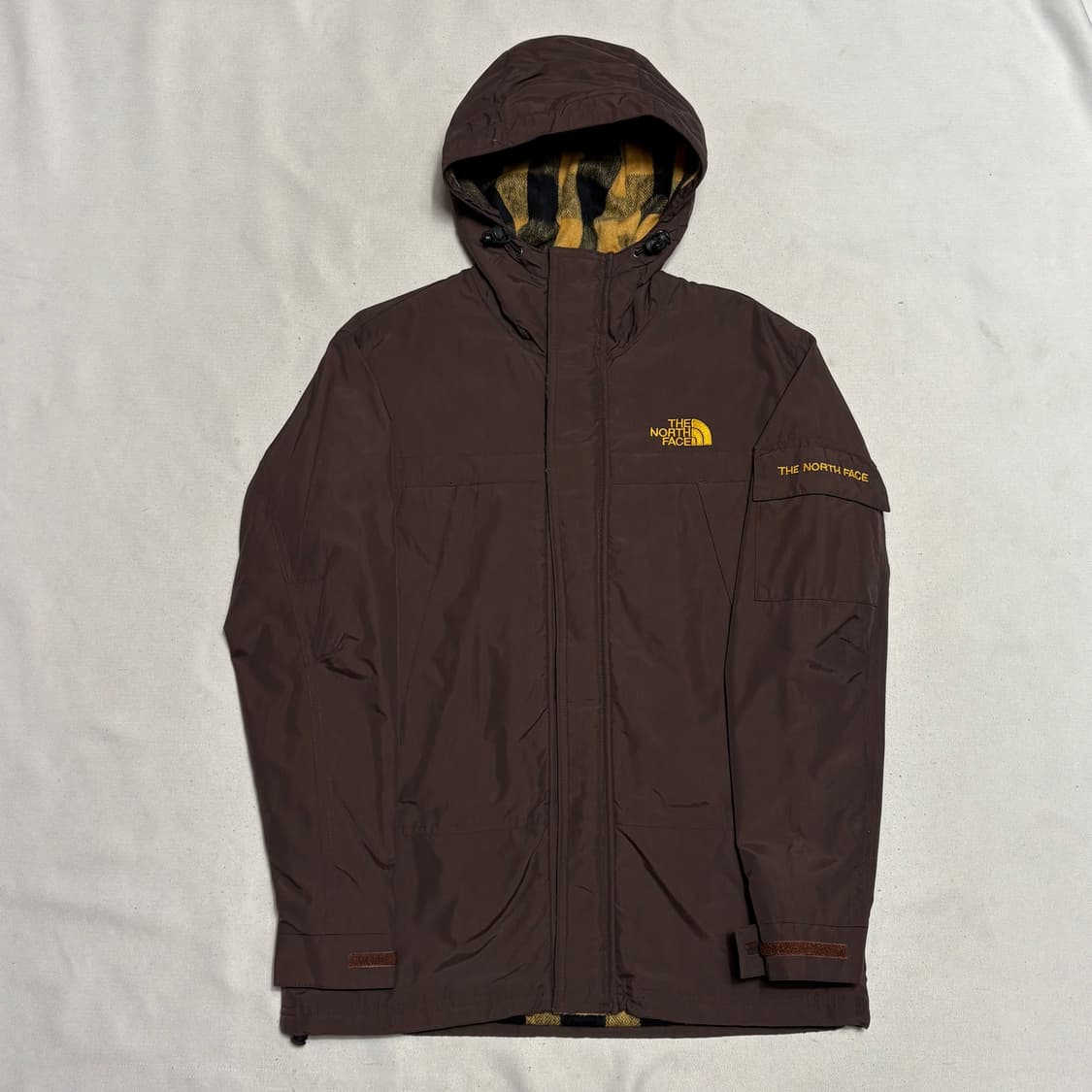 XS 노스페이스 화이트라벨 브라운 체크 후드 바람막이 상품이미지2