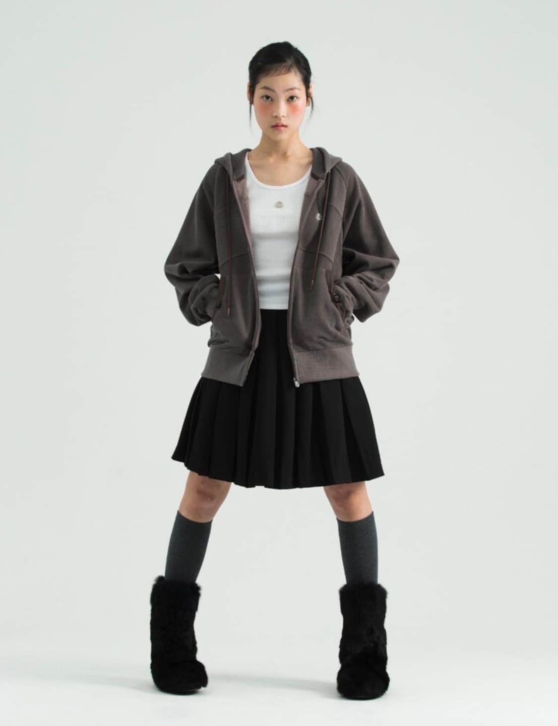 스마트어반유즈풀 스트링 포켓 후드집업 와인 상품이미지2