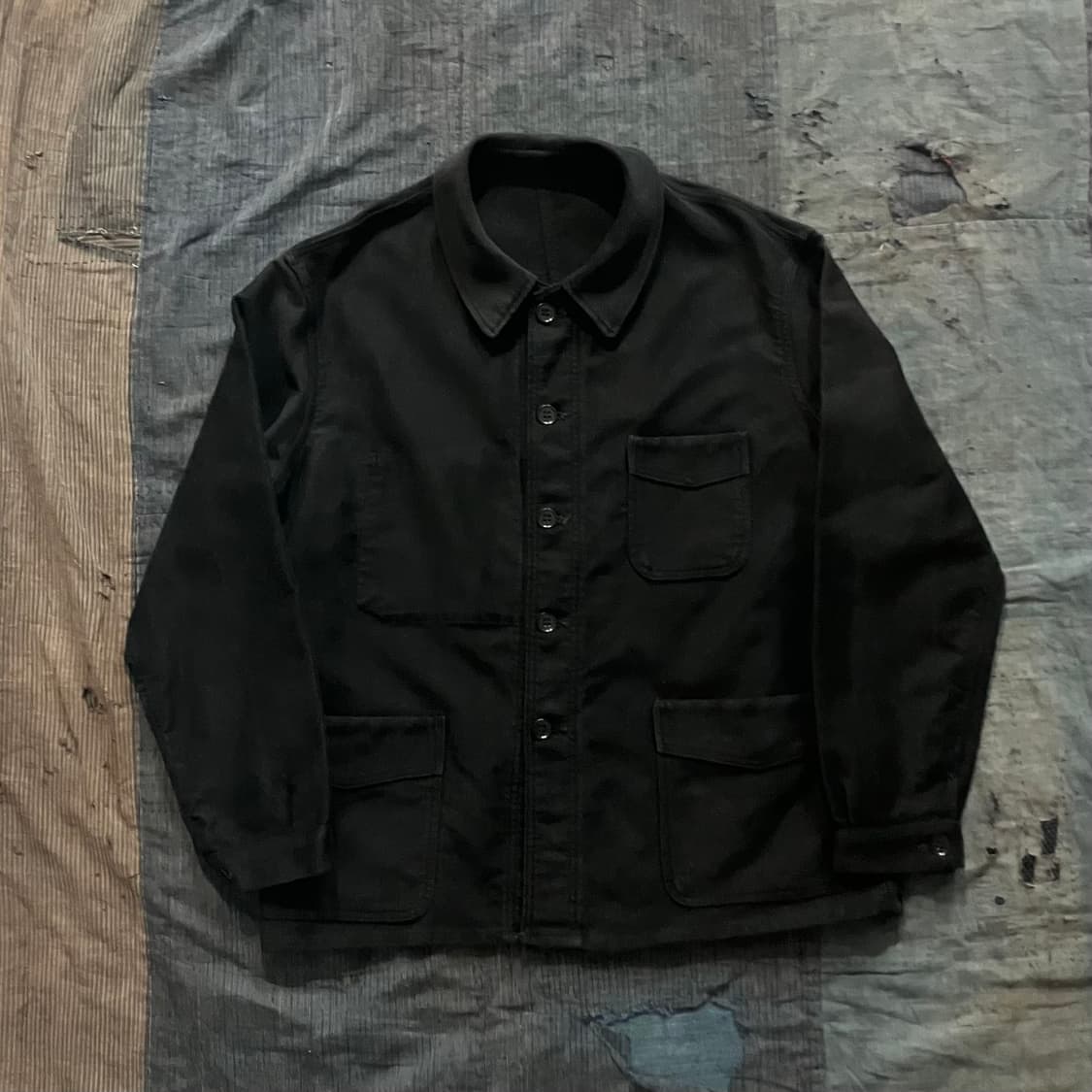 🇫🇷 50~60s 빈티지 아돌프 라퐁 블랙 몰스킨 프렌치 워크자켓 상품이미지1