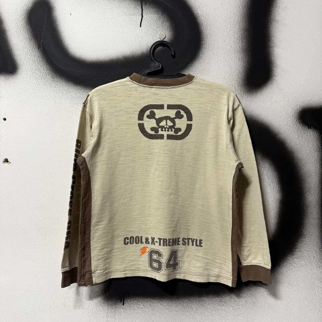 VTG 빈티지 스컬 프린팅 초코 바나나 배색 롱 슬리브 티셔츠 상품이미지2