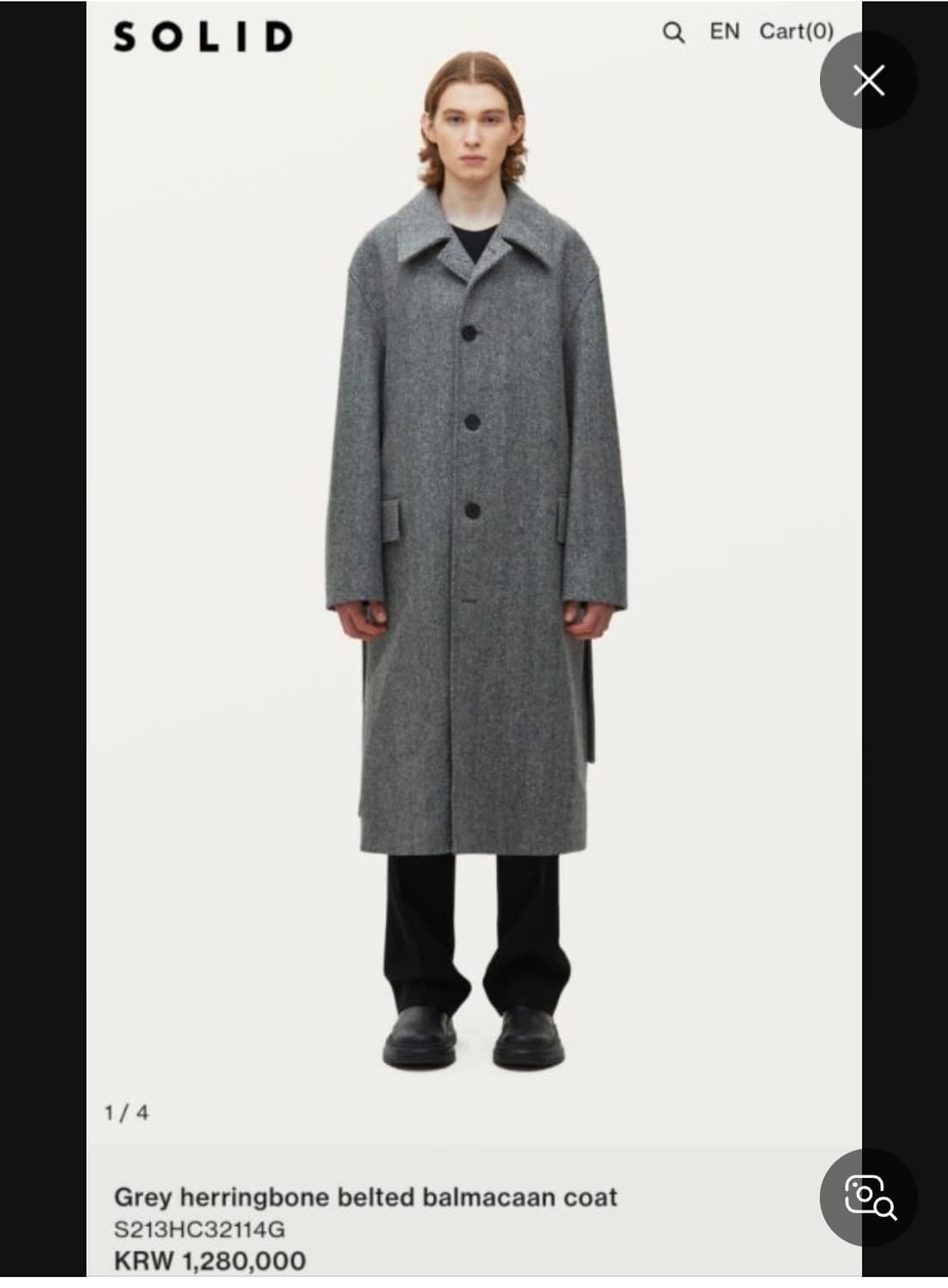 솔리드옴므 헤링본 벨티드 발마칸코트 46사이즈, 70-120 상품이미지2