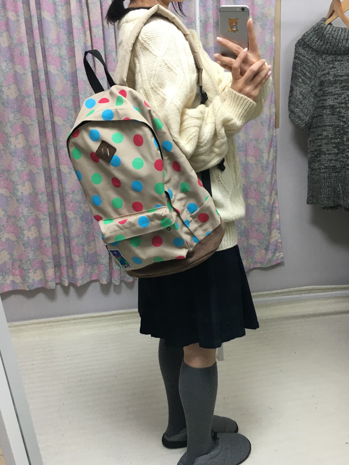 베이지 도트 백팩 상품이미지2