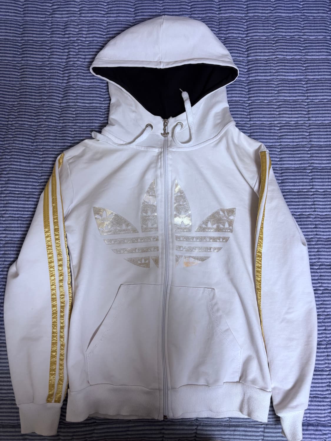 아디다스 화이트 골드 후드집업 빅로고 빈티지 져지 상품이미지1