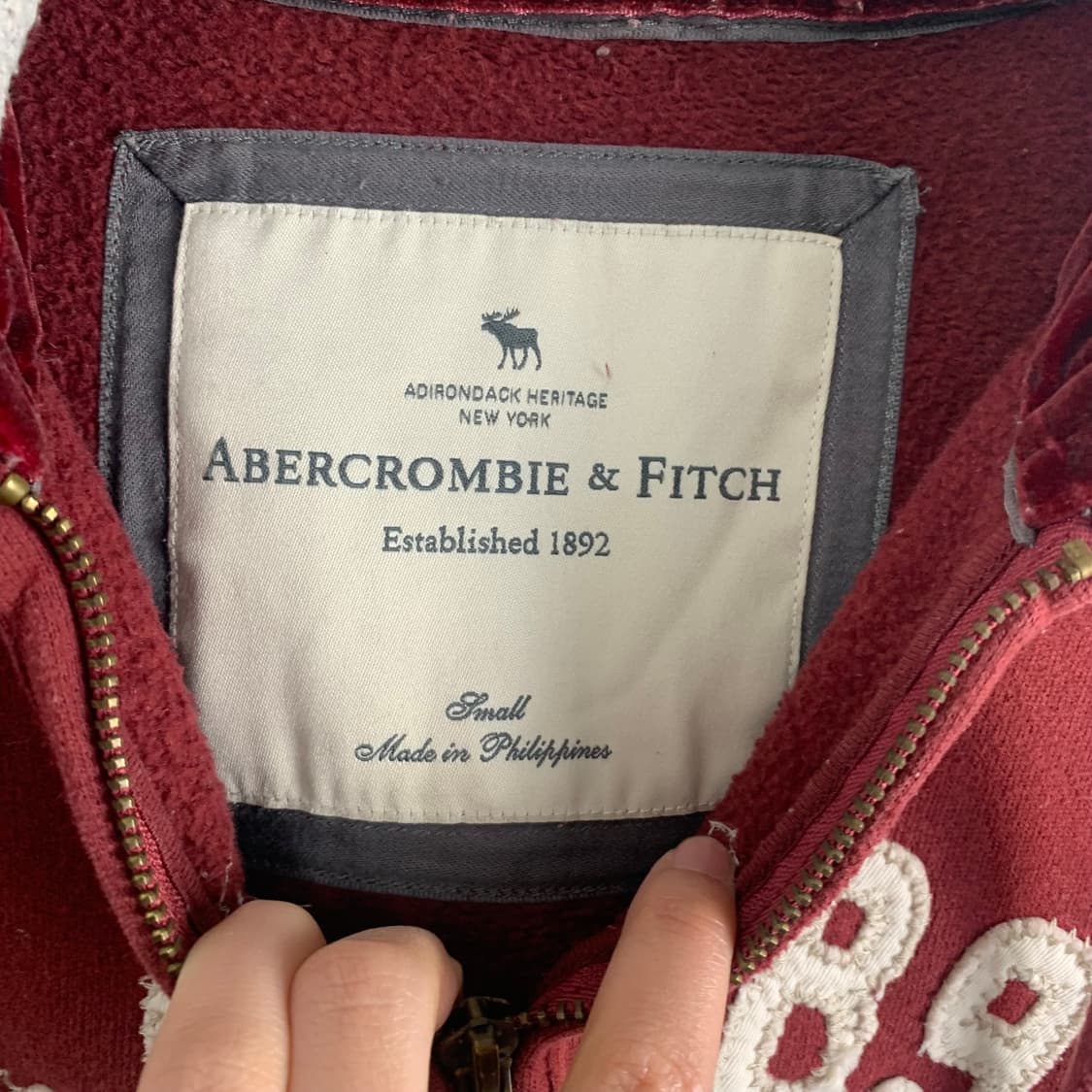 아베크롬비 y2k 와투케 헤비코튼 버건디 후드집업 상품이미지8