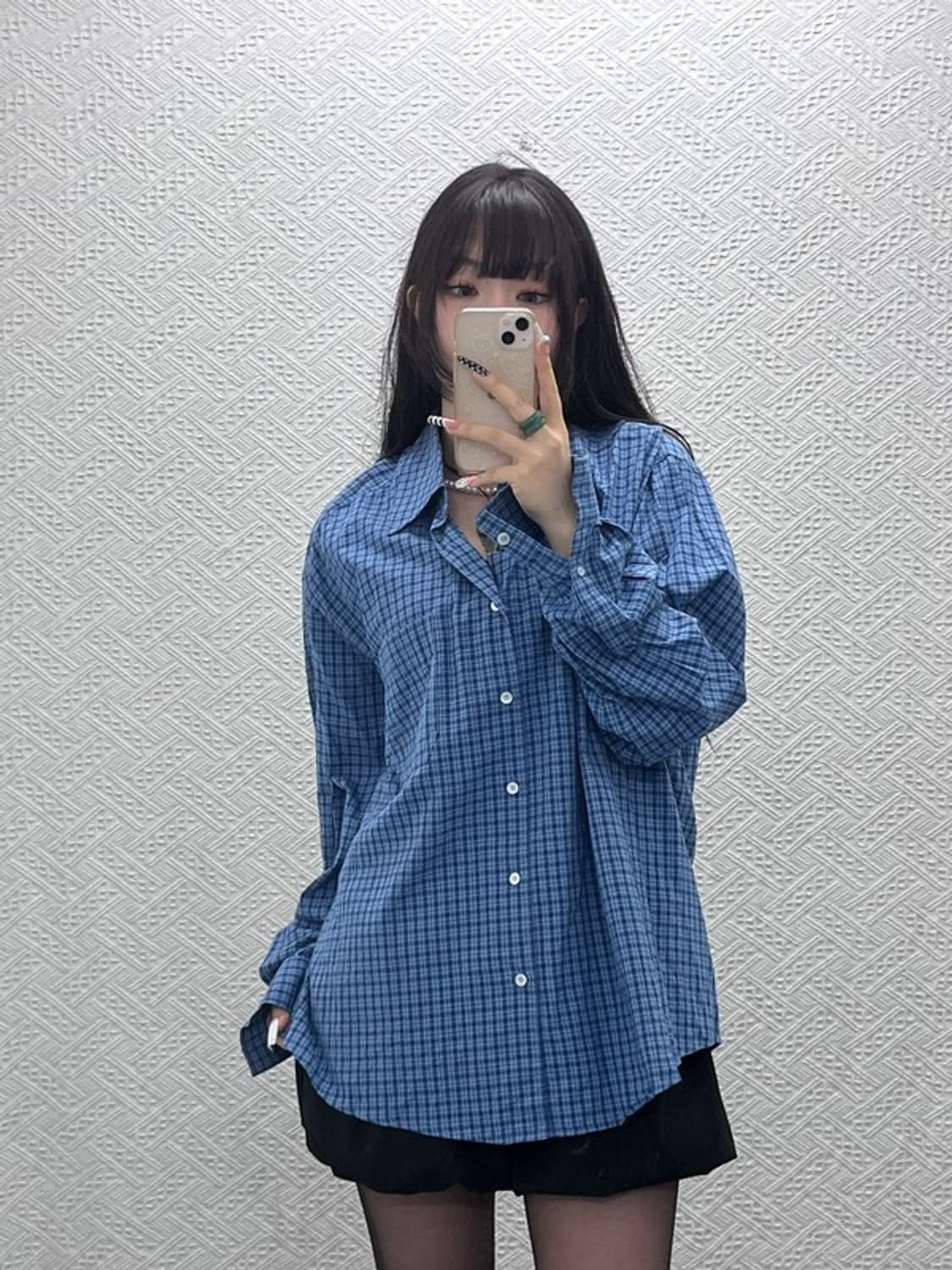 쿠어 빈티지 컨트리 레트로 딥블루 체크 셔츠 L C10663 상품이미지1