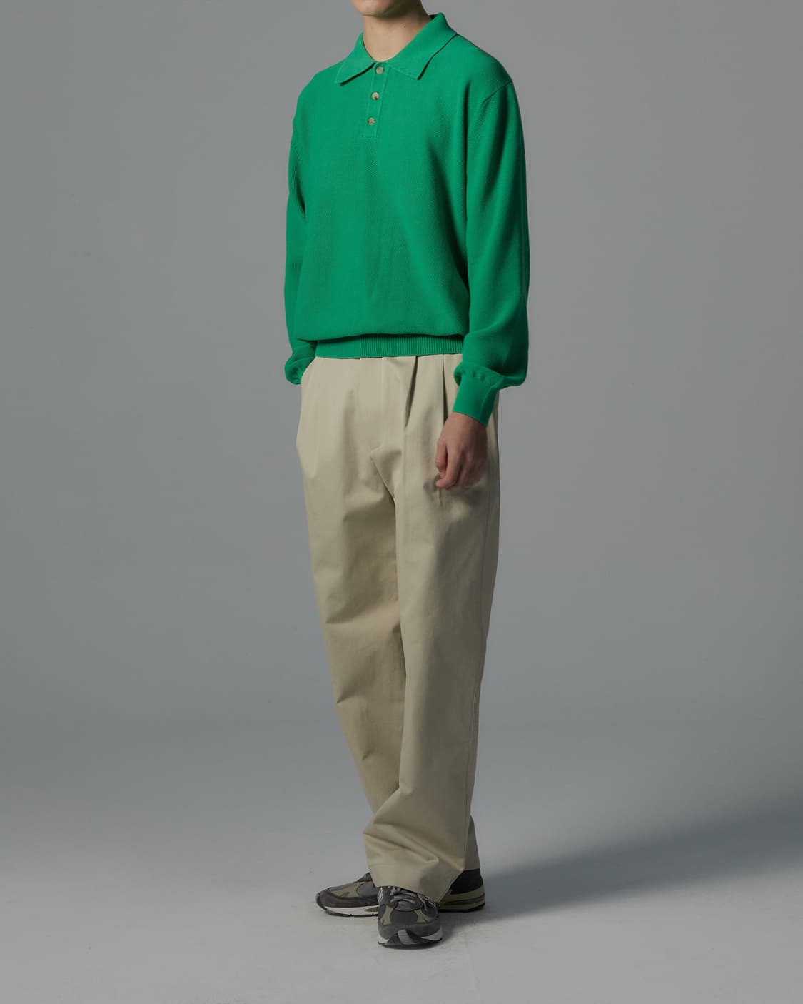 인더로우 코튼실크 니트 폴로 빈티지 그린 3사이즈 상품이미지2