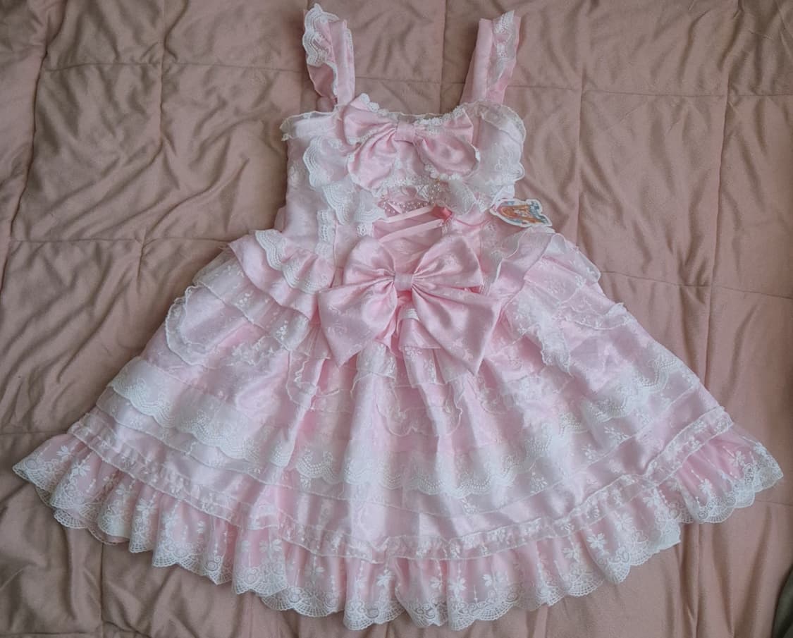 새상품) 핑크 레이스 프릴 리본 로리타 양산형 히메 상품이미지1