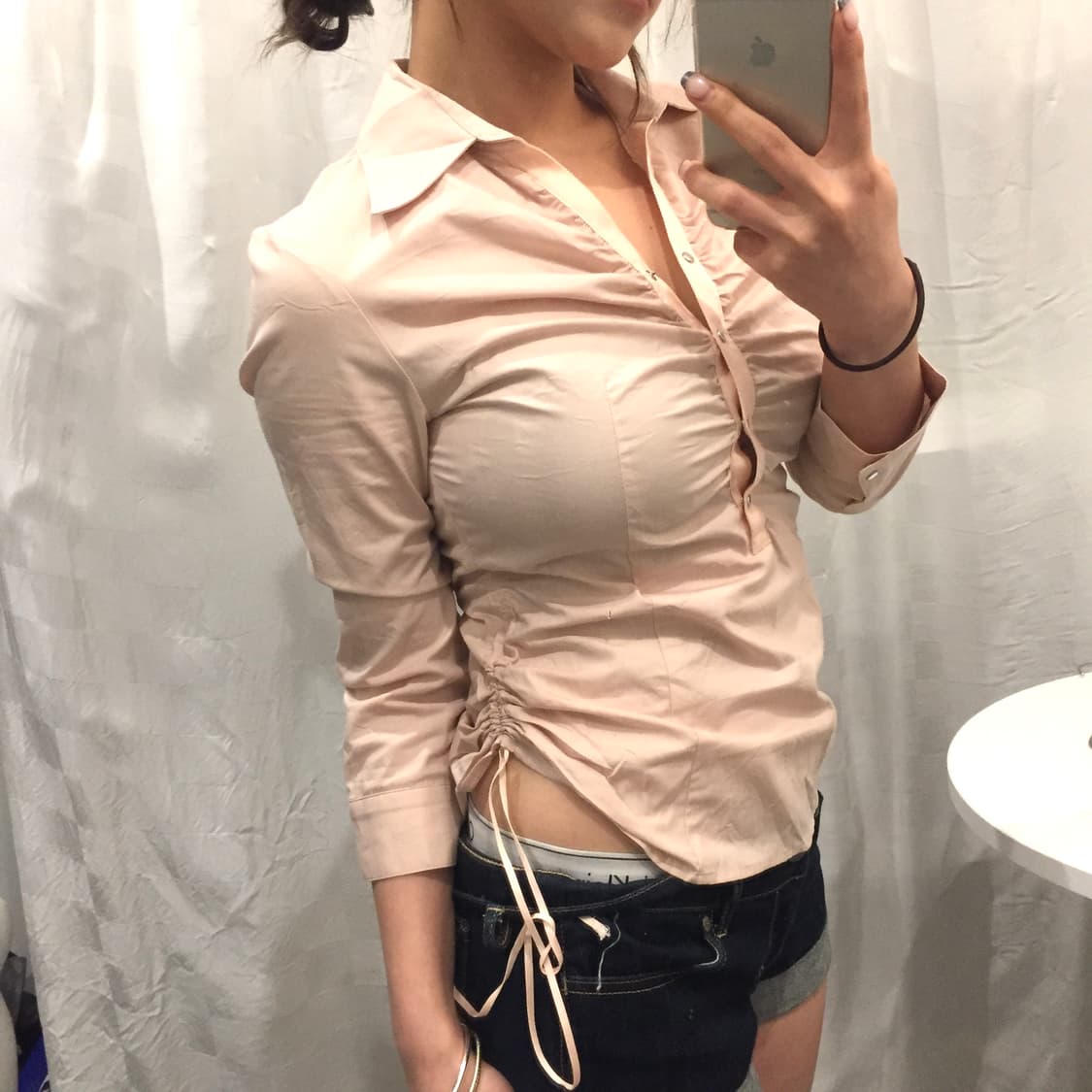 JPN Vintage 히메갸루 로걀 셔링 글램핏 블라우스 상품이미지2