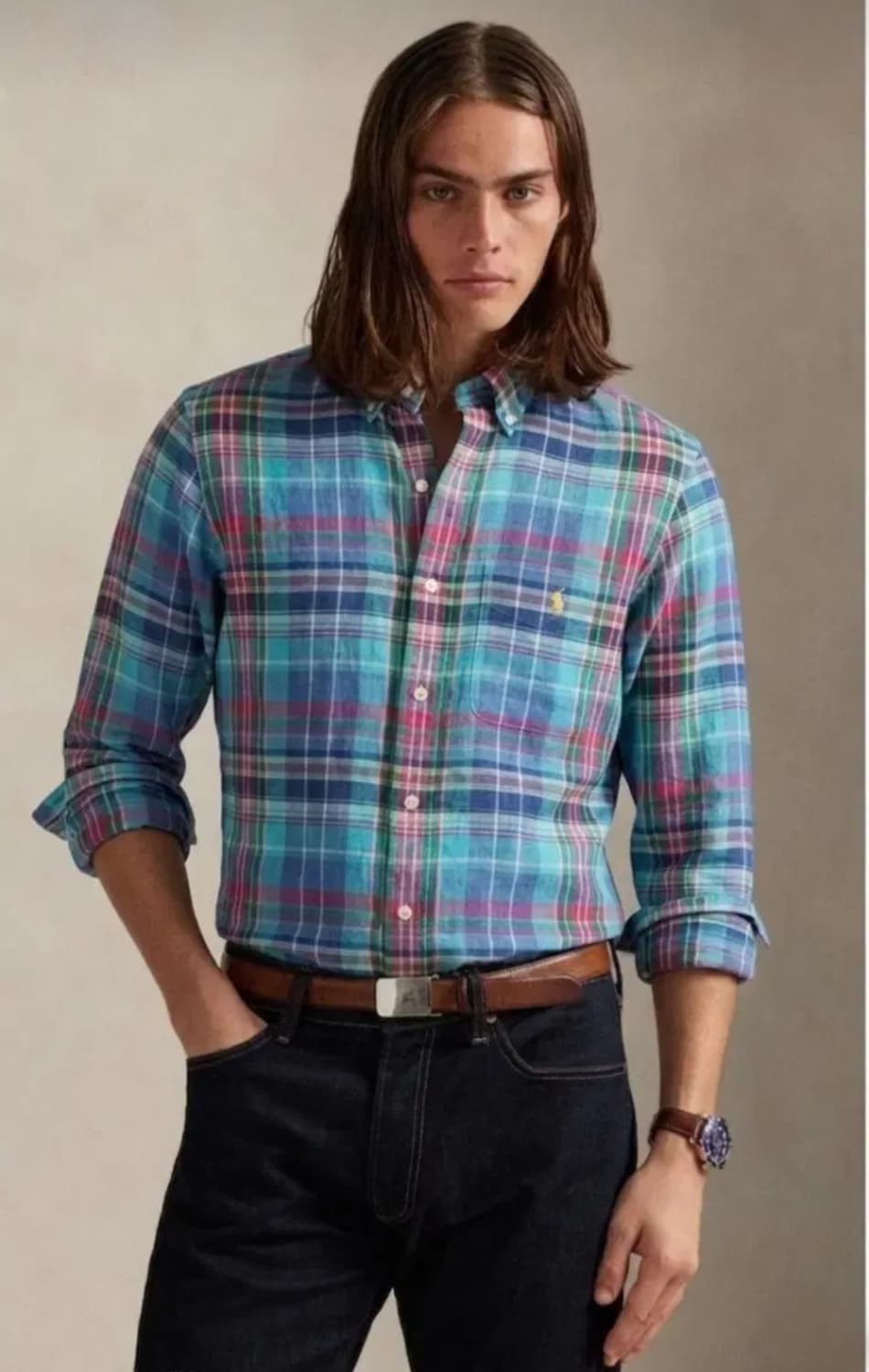 폴로랄프로렌 체크 린넨 셔츠 95사이즈 상품이미지1