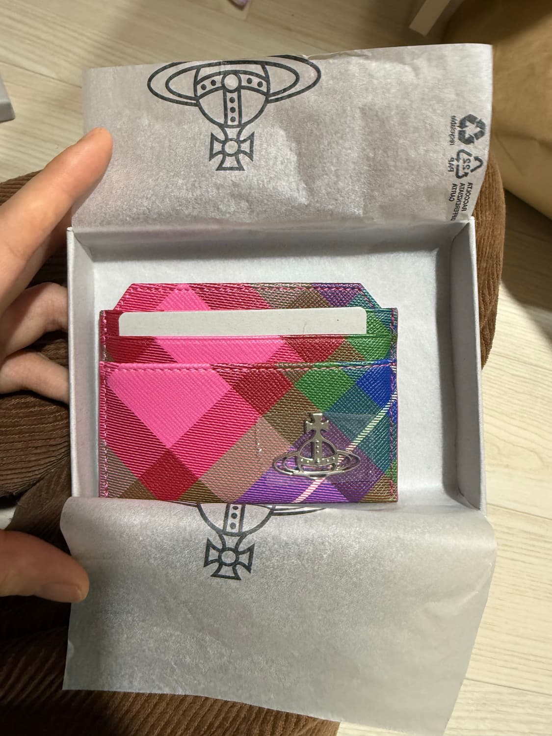 비비안웨스트우드 코튼 카드 홀더 블루 체크 카드지갑 상품이미지3