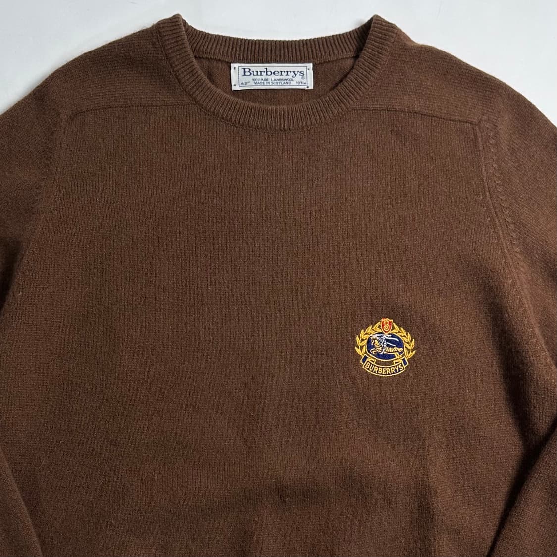 90s 버버리 크레스트 로고 브라운 울 니트 상품이미지2